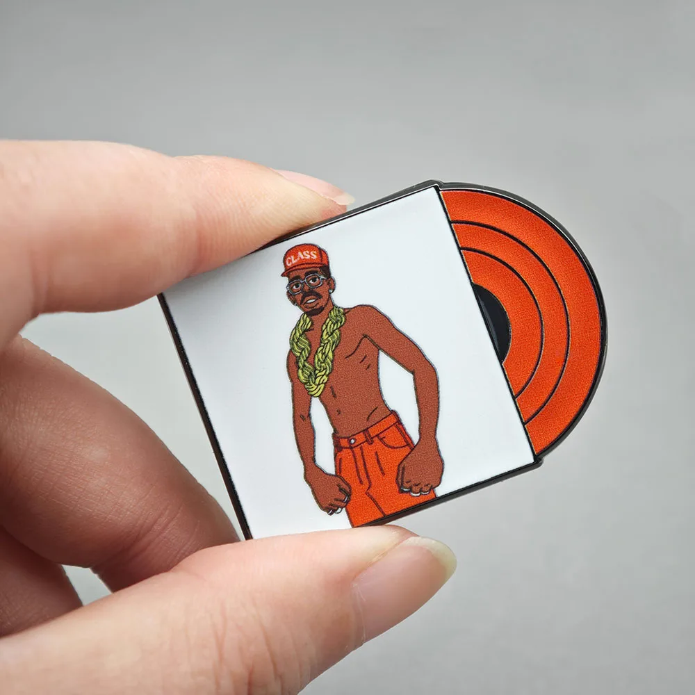 Hip-Hop Glang Cartoon Brosche Goldkette Herren Charakter Reversnadel Rote Vinyl-Schallplatten-Abzeichen Streetwear Rap Fan Schmuck Geschenk – Detail 4