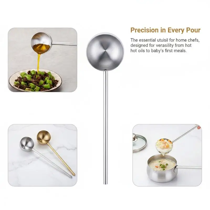 304 Stainless Steel Hot Oil Spoon Small Size Long Extended Handle for Professional Kitchen Cooking Hot Oil Separation