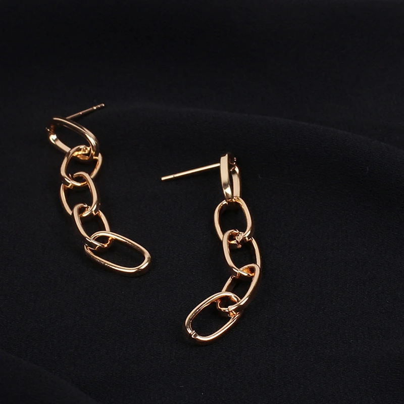 Gold Color Long Chain Dangle Earrings Geometric Metal Hanging Earrings for Women Personality Link Trendy Jewelry Party Gift