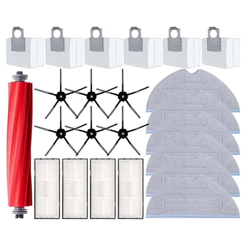 BAAO-23PCS สําหรับ Roborock S7 Maxv Ultra S7 Pro Ultra หุ่นยนต์สูญญากาศล้างทําความสะอาดได้หลักแปรงด้านข้าง HEPA FILTER Mop Pad ฝุ่นกระเป๋าอะไหล่