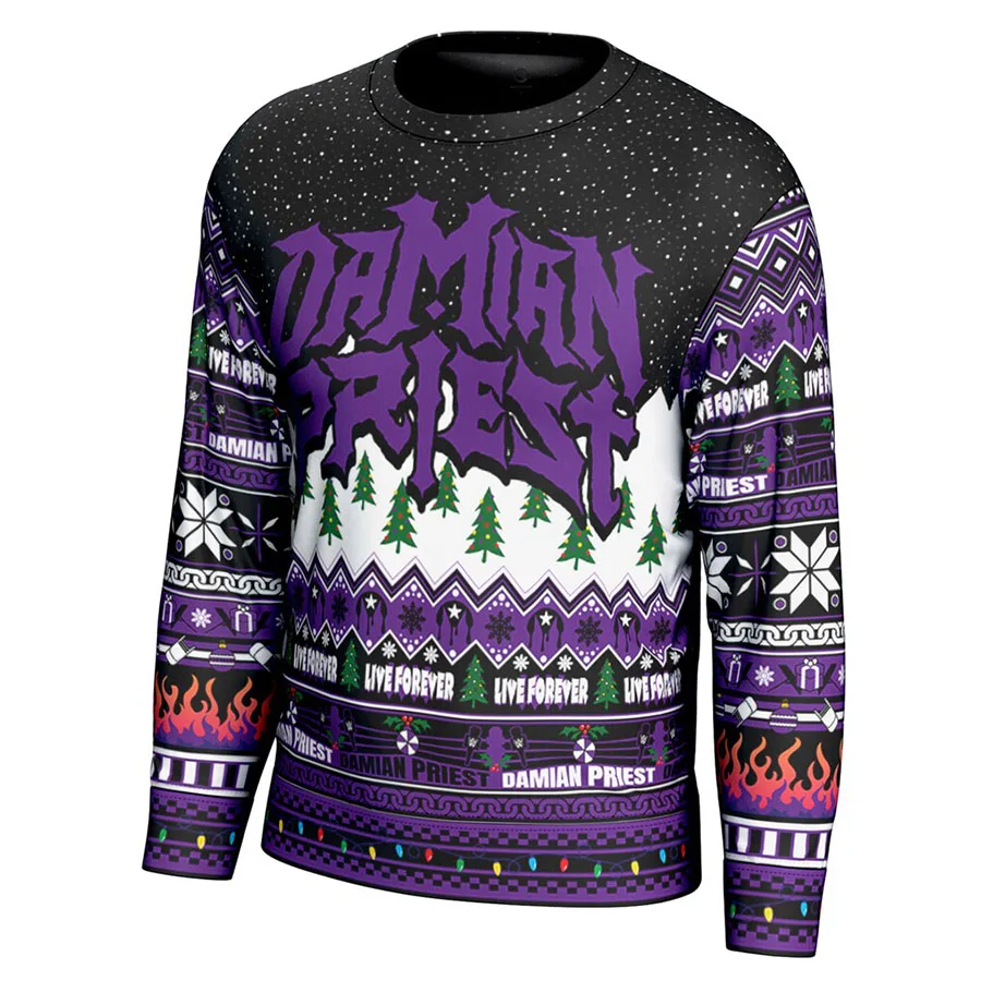 

Мужской черный уродливый свитер Damian Priest, классический модный цвет, насыщенный, дышащий, впитывающий влагу, подходит для рождественских вечеринок