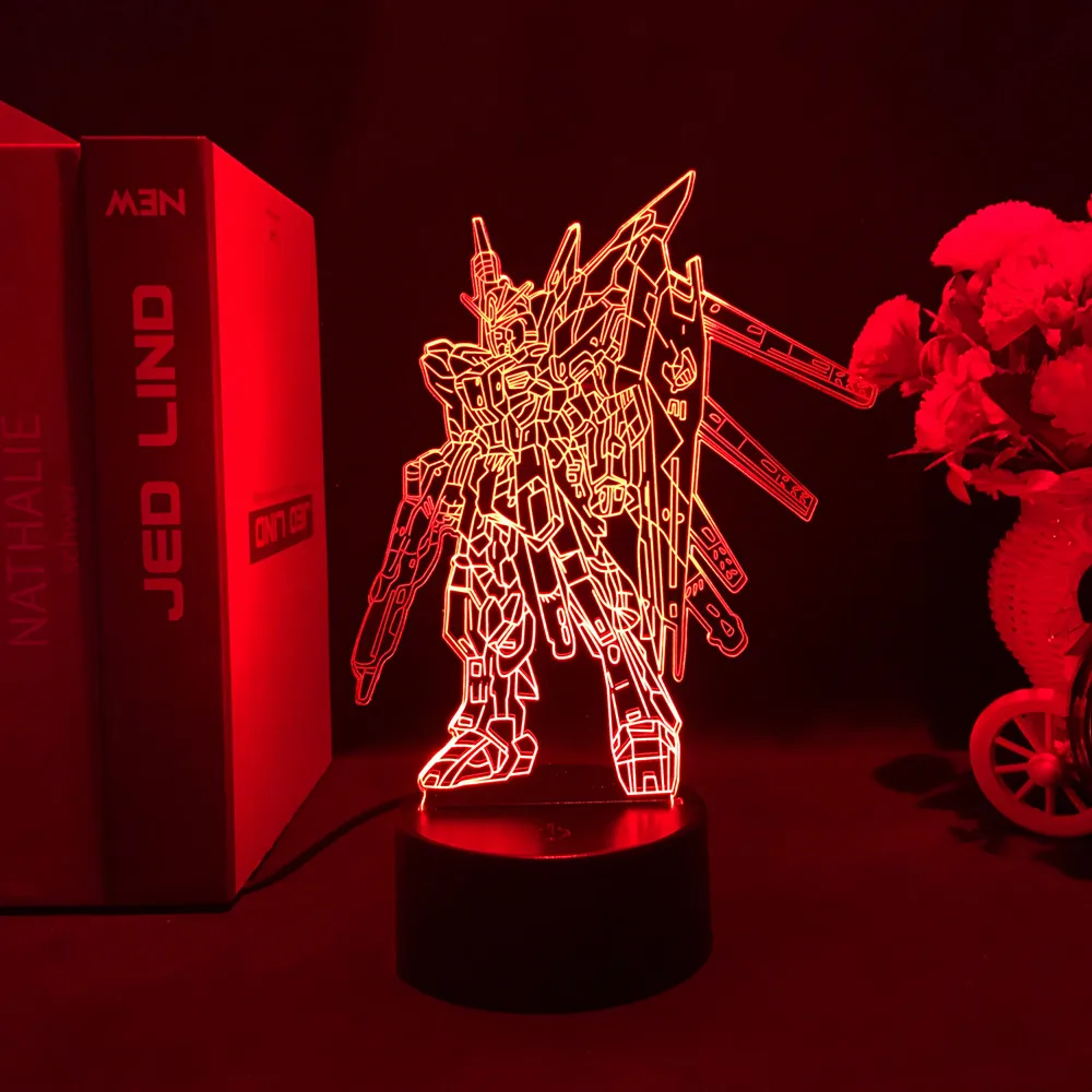 子供のためのLEDアクリルスタンド付きgundamアクションフィギュア,漫画のモバイルスーツ,寝室の装飾,常夜灯,誕生日プレゼント