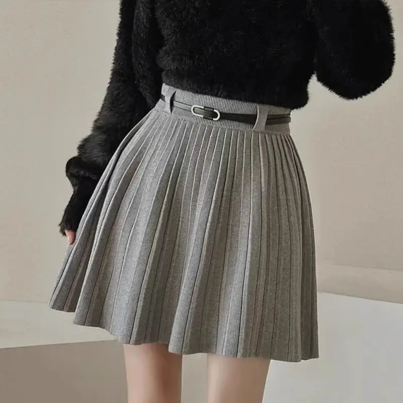 

Preppy Style High Waist Knitting A-line Skirt Autumn Winter New Solid Youth All-match Fashion Skirt Korean Trend Women Clothing