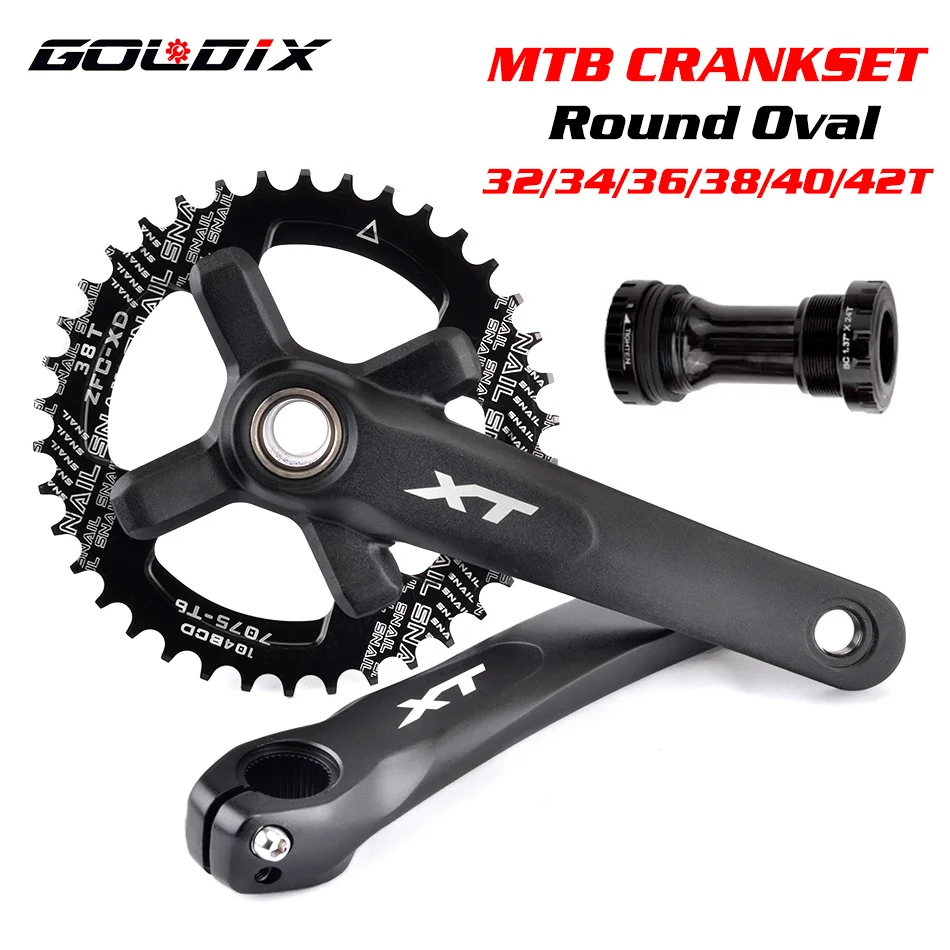 XT 자전거 크랭크셋 104BCD MTB 자전거 크랭크 체인링 자전거 170mm 175mm 블랙 라운드 타원형 32T 34T 36T 38T 알루미늄 합금 바닥 포함