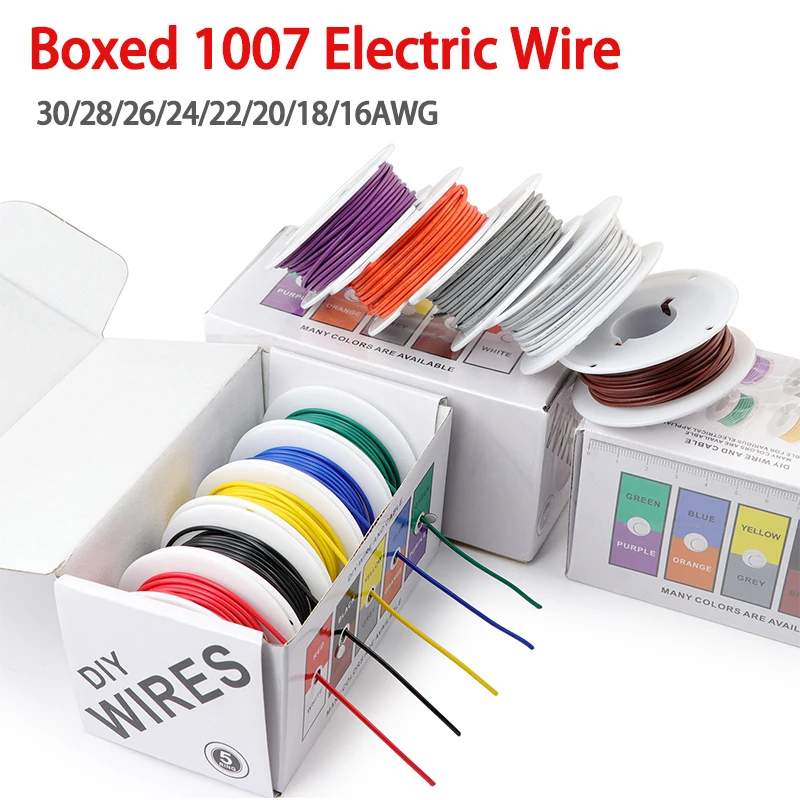 Boxed 1007 Electric Wire ( 5 Colors Mix Kit ) PVC Insulated Tinned Copper Cable 30/28/26/24/22/20/18/16 AWG Stranded PCB Wires