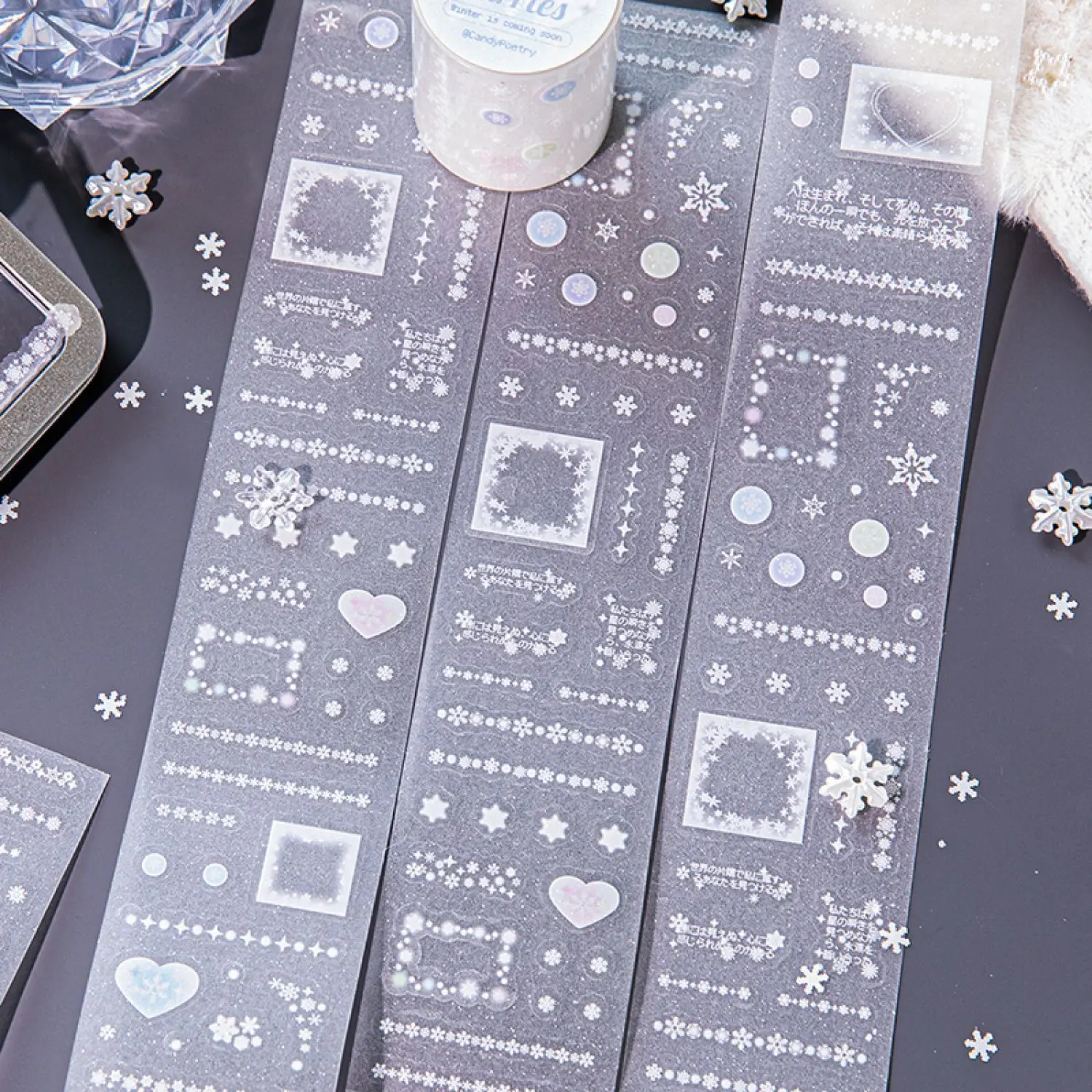 1 Roll PET Washi Tape Stickers, Winter Arrival Series Snowflake Material. DIY Scrapbooking Journaling Decorative Collage