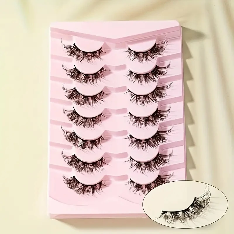 7 Pairs False Eyelashes, Cat Eye Look Lashes, Natural Lashes, Fluffy 8DFaux cat Lashes, Thick Curly Fake Eyelashes Strip Lashes