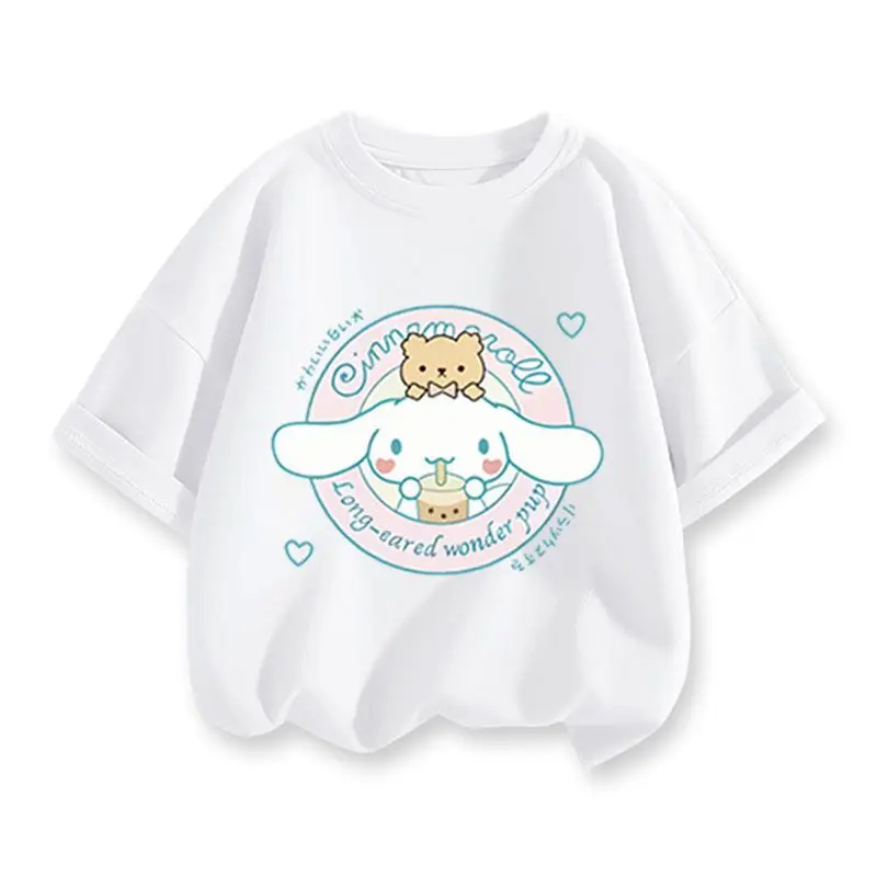 

Sanrio Cinnamoroll Children T-Shirt 2 Pieces/set Kawaii Cartoon Boys Girls Casual Short Sleeve Cotton-Containing Kids Clothing