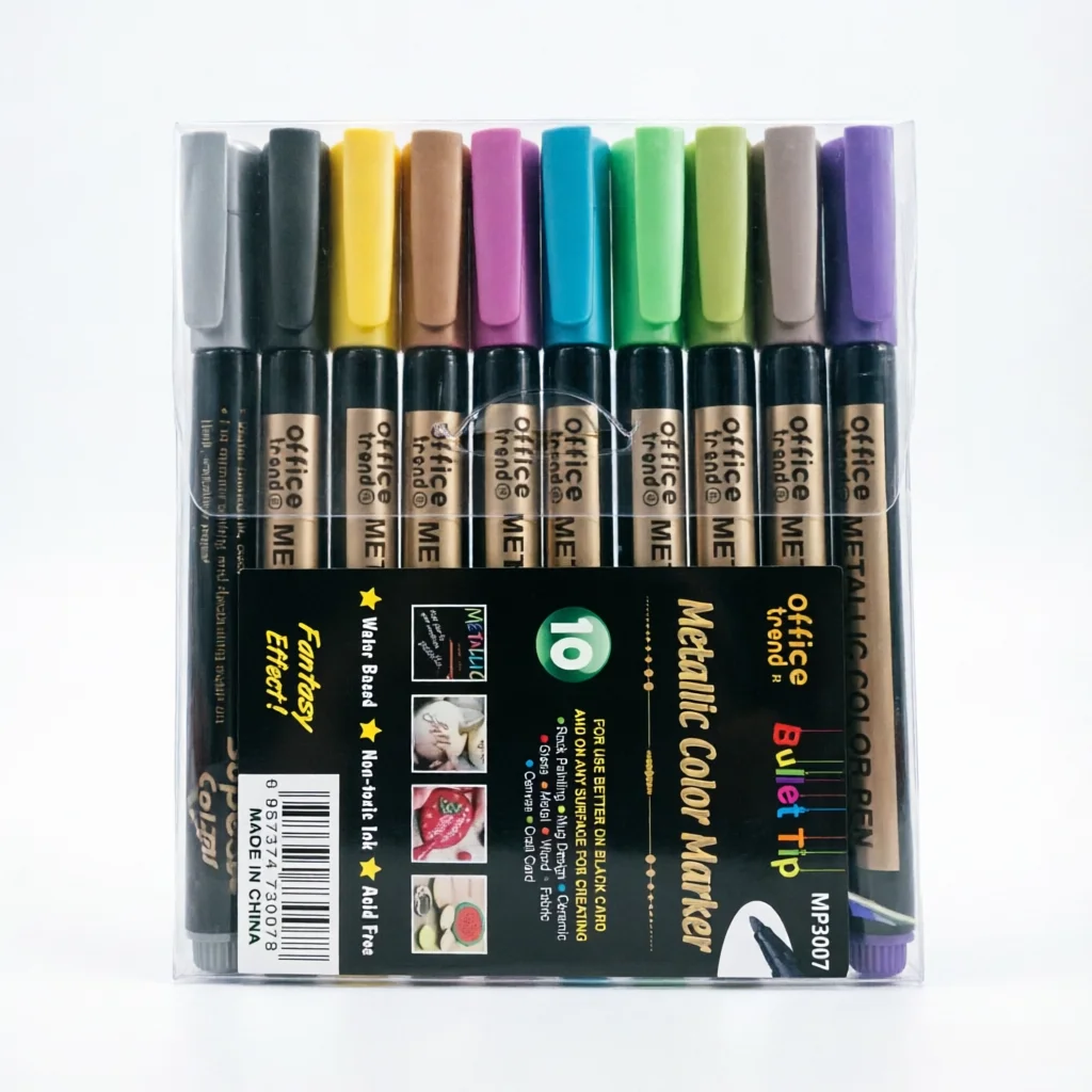 

Metallic Marker Pens Set of 10 | Premium Paint Markers for Rock Painting, Black Paper, Card Craft & Art Projects