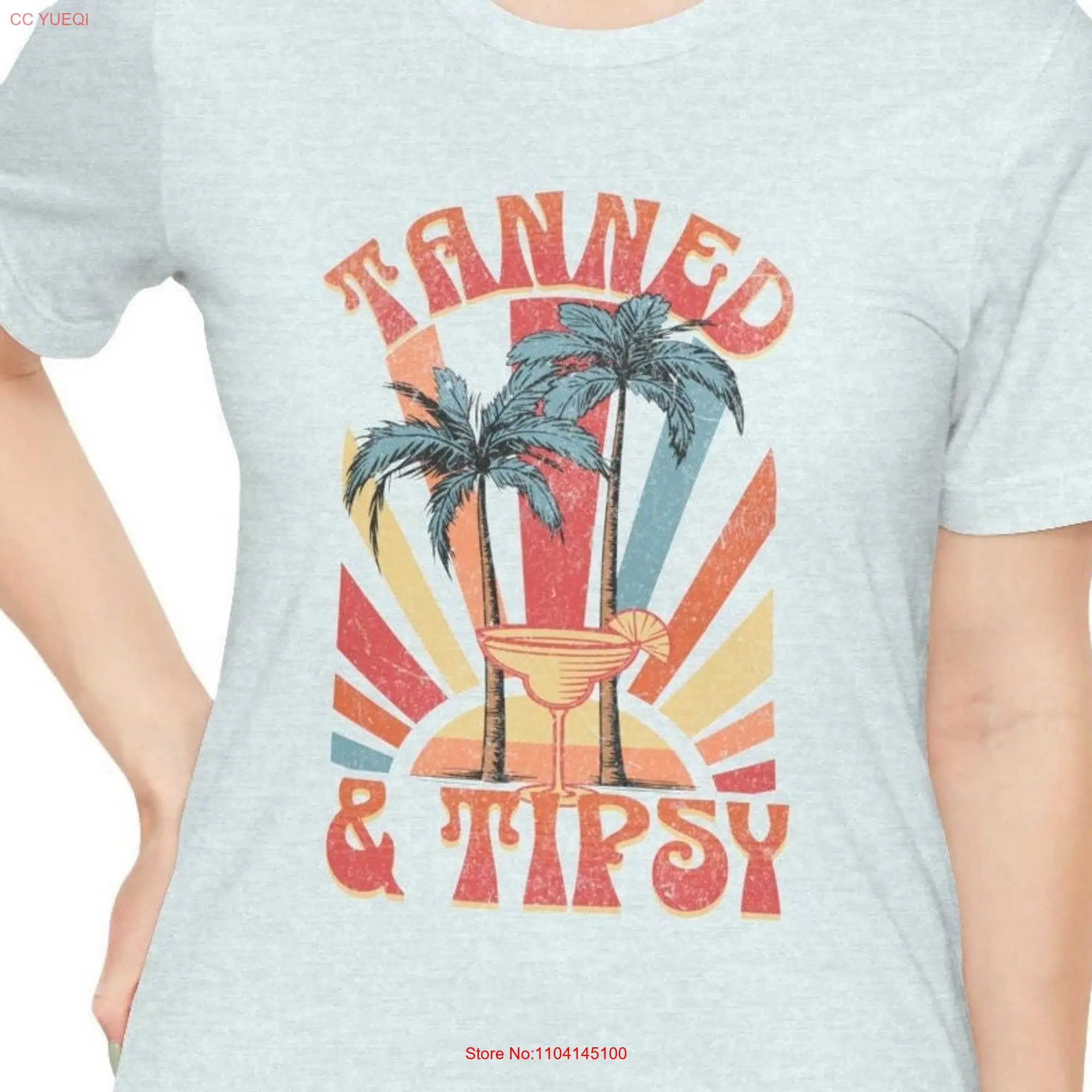 Tanned and Tipsy T Shirt Vintage Cartoon Summer vibes Day Drinking Cute text Sun Drinks Fan Throwback