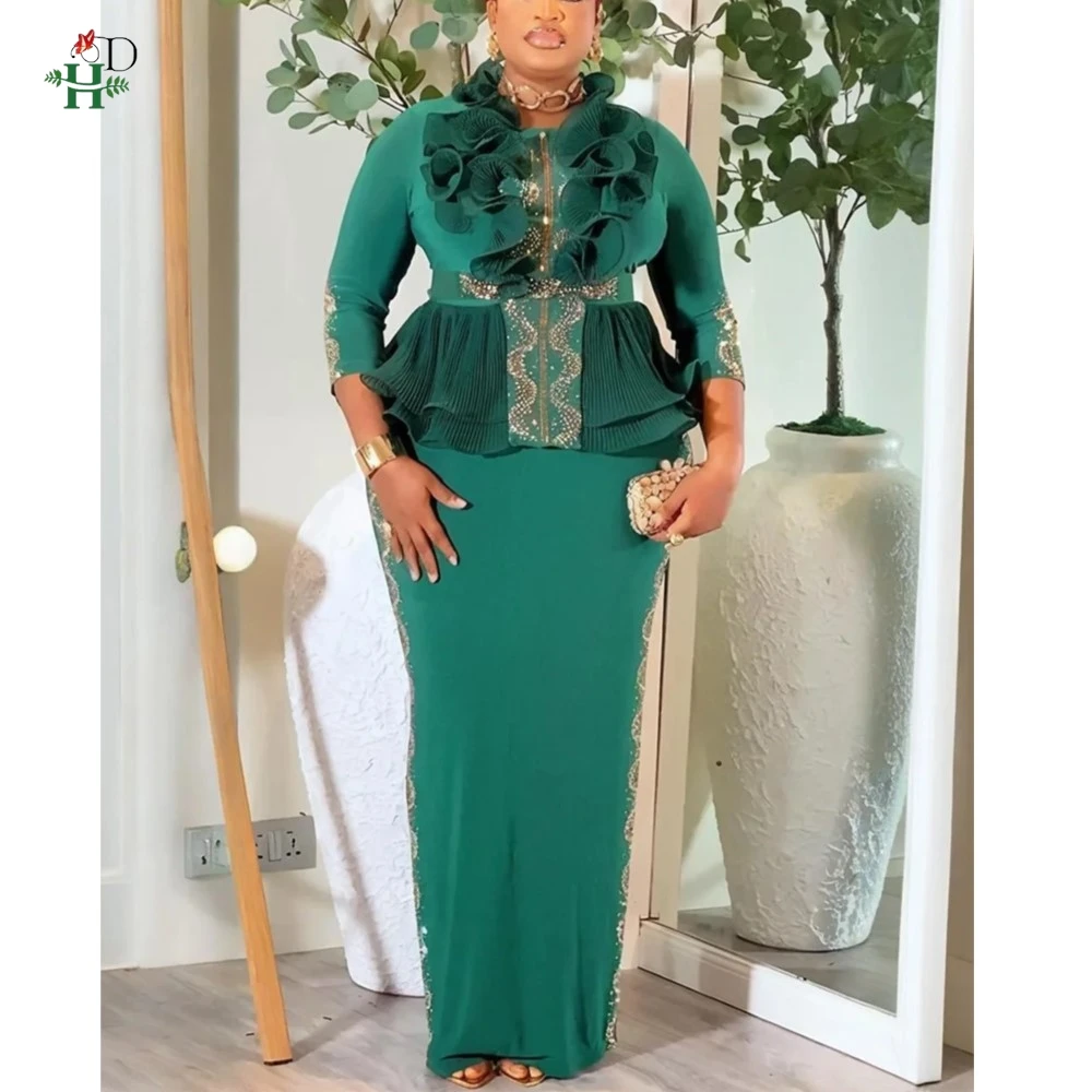 

2026 Dashiki African Clothes for Women Diamond Evening Gown Plus Size Turkey Wedding Party Long Dresses African woman boubou