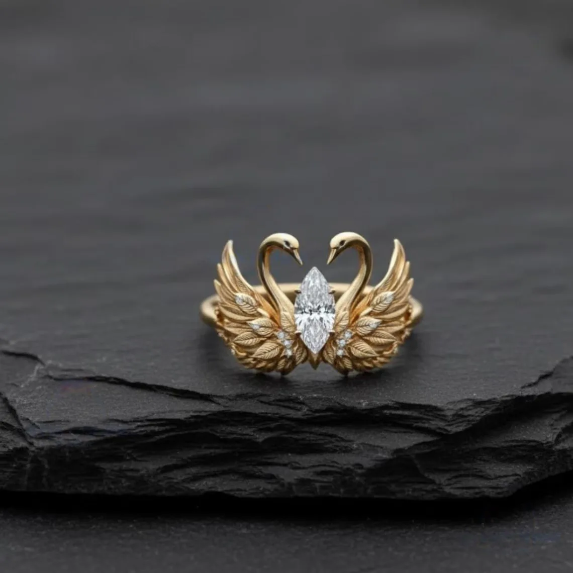 European-style Swan-wing Engagement Ring - High-quality Marquise-shaped Zirconia- 18k Gold Women Ring -Daily Versatile Accessory - view 5