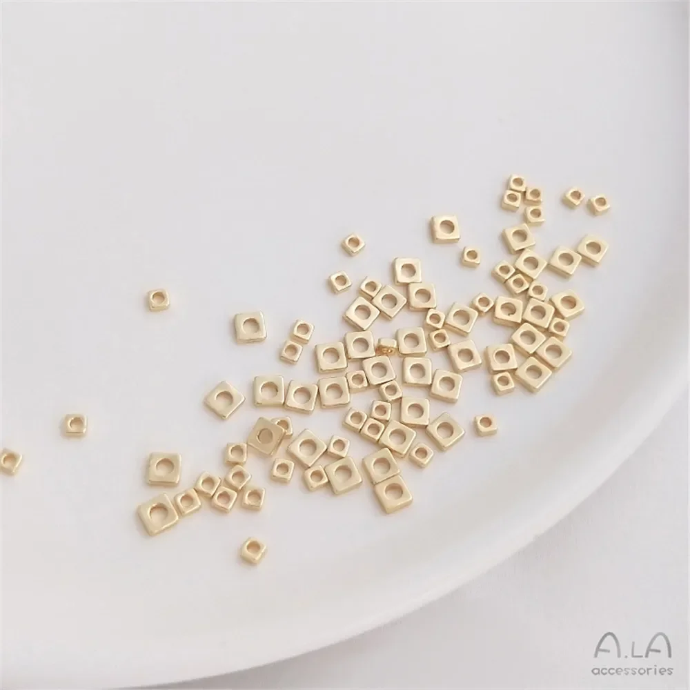 14K gold box color preserving square small pieces gold square flat septa handmade beaded DIY bracelet necklace accessories