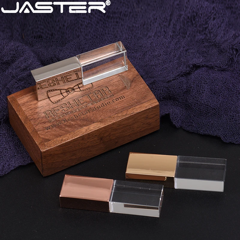 High speed USB 2.0 Flash Drives 64GB Rose gold Crystal Wooden box Pen drive Free Custom logo Memory stick Creative gift U disk