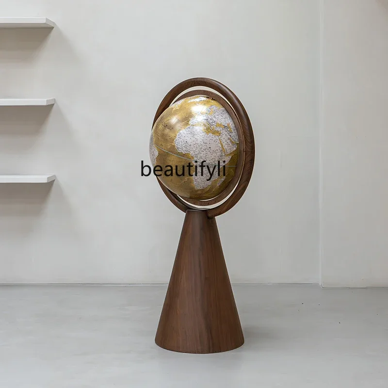 Retro solid wood floor-to-ceiling globe entrance study living room decoration high-end gift home
