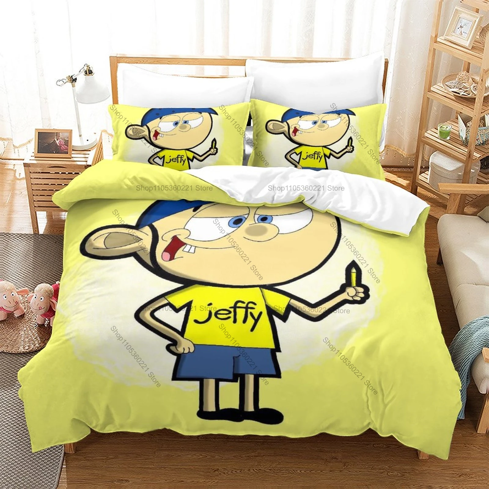 Jeffy Puppet SML Bedding Set Duvet Cover + 2 Pillowcases SuperMarioLogan Funny Meme Puppet Bedroom Decor
