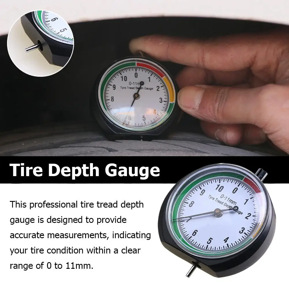 Dial Type Tire Tread Depth Gauge 0-11mm Color-Coded Indicator, Accurate Wear Measurement Tool for Car, Truck Safety Checker
