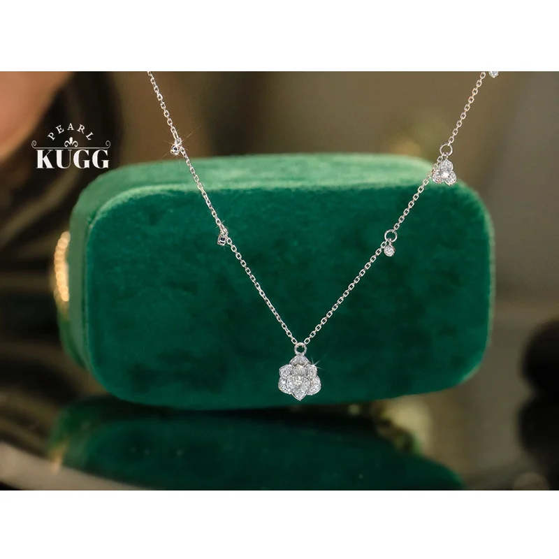 

KUGG 100% ожерелье из белого золота 18 карат, романтический нежный стиль, ожерелье из настоящего натурального бриллианта для женщин, подарок на день рождения, ювелирные изделия
