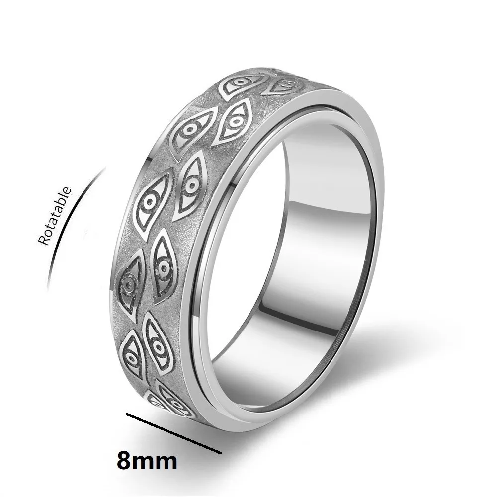 Anti Stress Edelstahl Spinner Ringe Für Männer Geschnitzte Dämon Auge Drehbare Zappeln Angst Joint Ring Schmuck Bague Homme