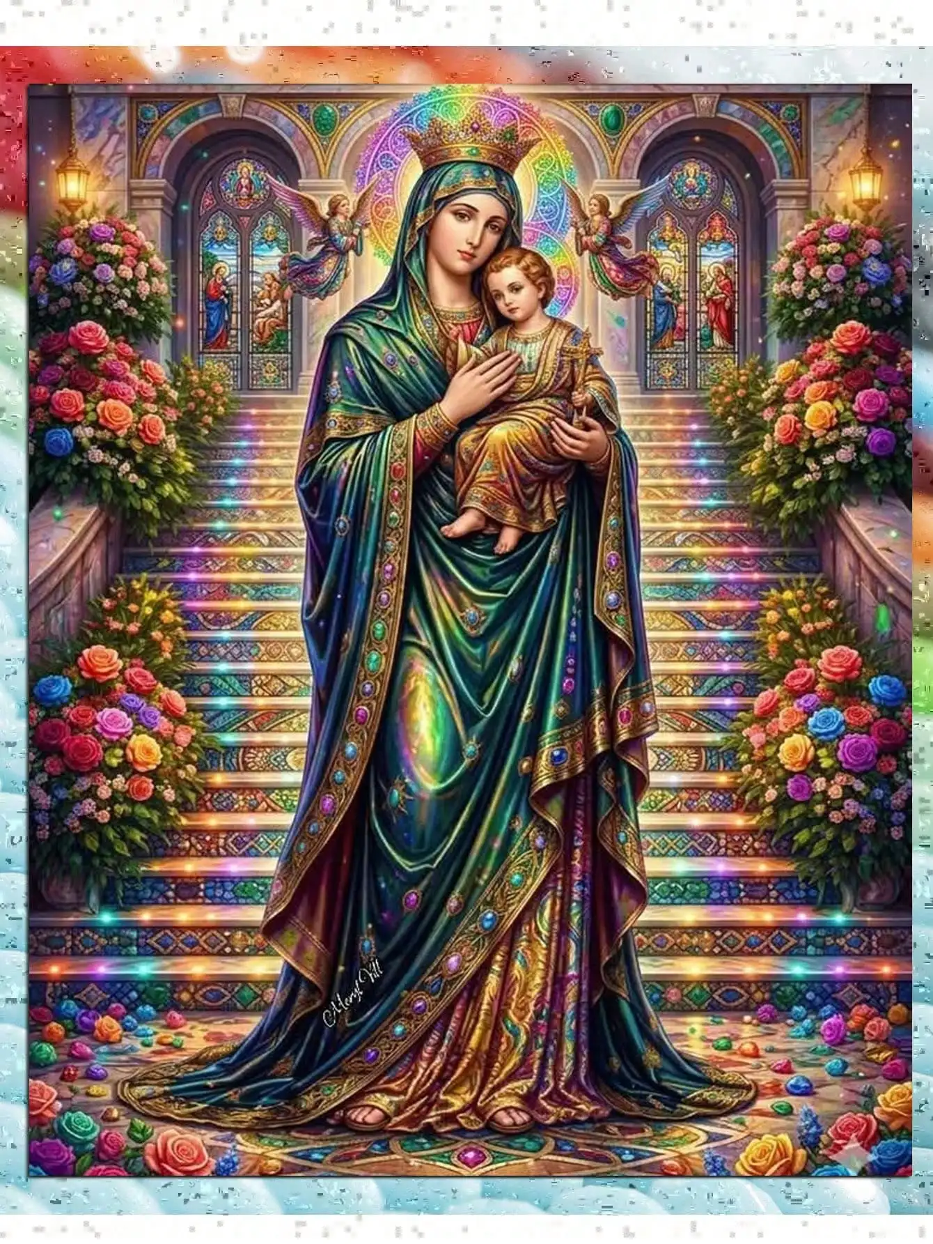 Diamond Painting Virgin Mary And Jesus Our Lady Religious Stained Glass Church Rose Angel Mosaic Handmade Art Gift Home Decor