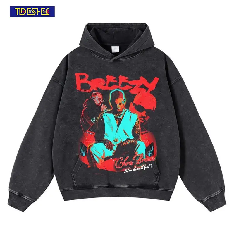 

2023 Men Harajuku Punk Gothic Vintage Rap Graphic Portrait Hoodie Streetwewar Hip Hop Retro Washed Hooded Sweatshirt Pullover