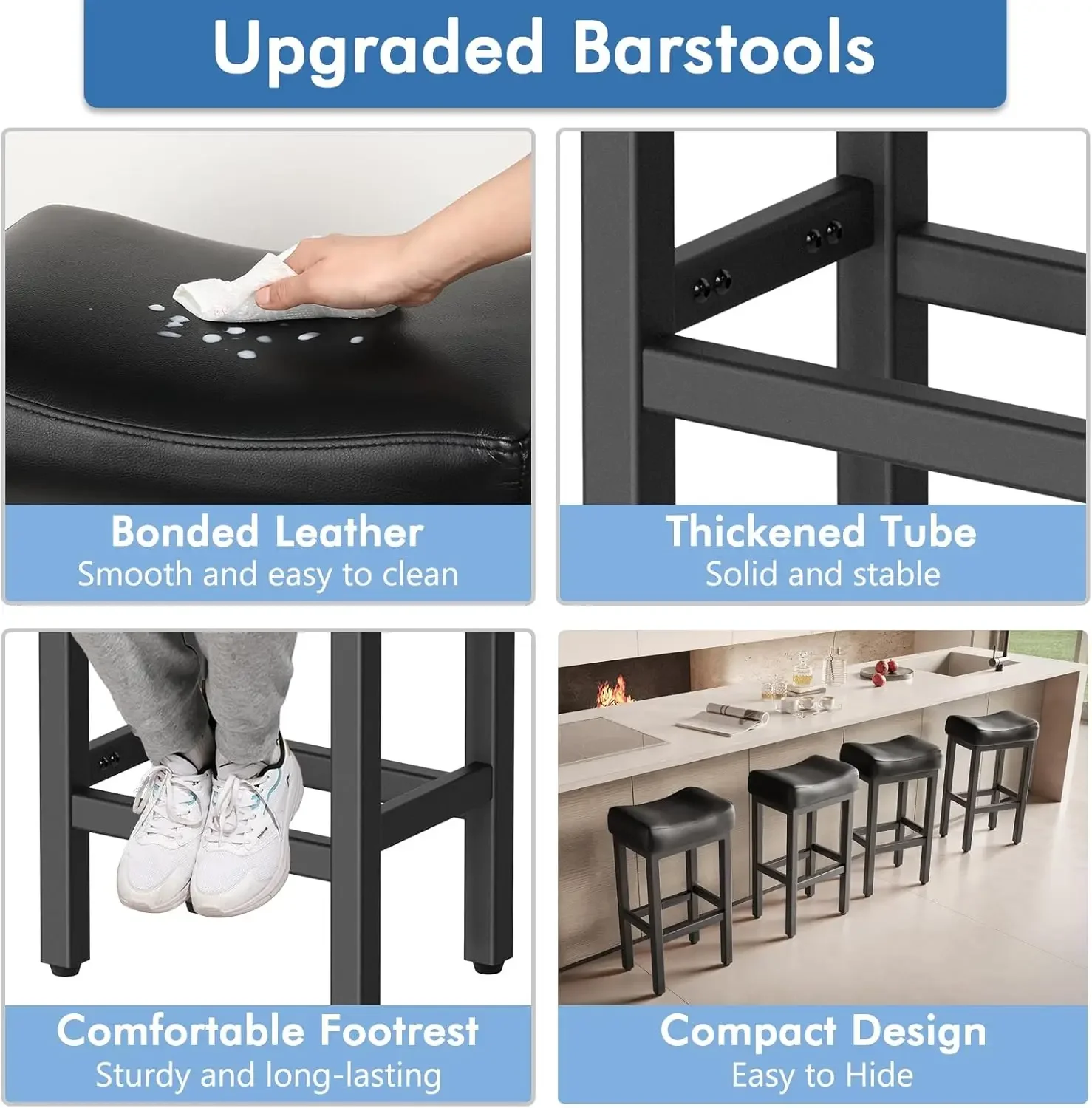 29 Inch Bar Height Bar Stools Set of 2, 29" Barstools for Kitchen Island Counter, Backless Bonded Leather Bar Height Stools