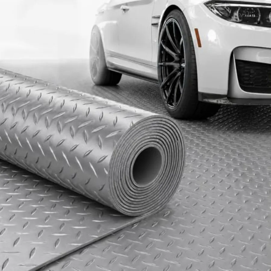 

4x10 Feet Garage Floor Mat, 2.8mm Thickened Diamond Plate PVC Rubber Heavy Duty Flooring Roll Covering Non-Slip Floor Protector