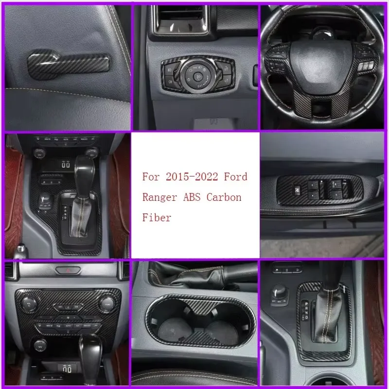 

ABS Carbon Fiber For Ford Ranger 2015-2022 Car dashboard center console gear panel decorative cover sticker Car interior kit