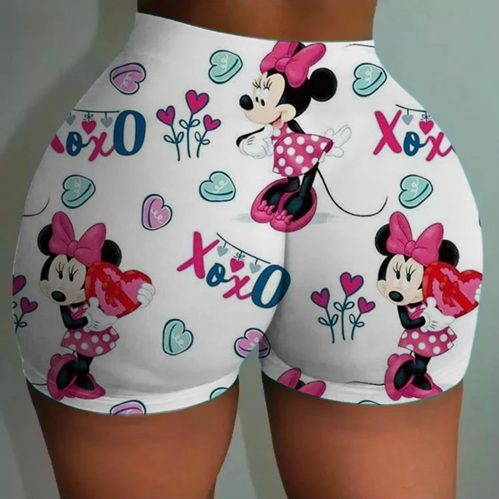 Disney Mickey Mouse-Druck Nahtlose, hüftumarmende Fitness-Shorts, Teilhose, hoch taillierte und hochelastische pfirsichfarbene Hüfthose für