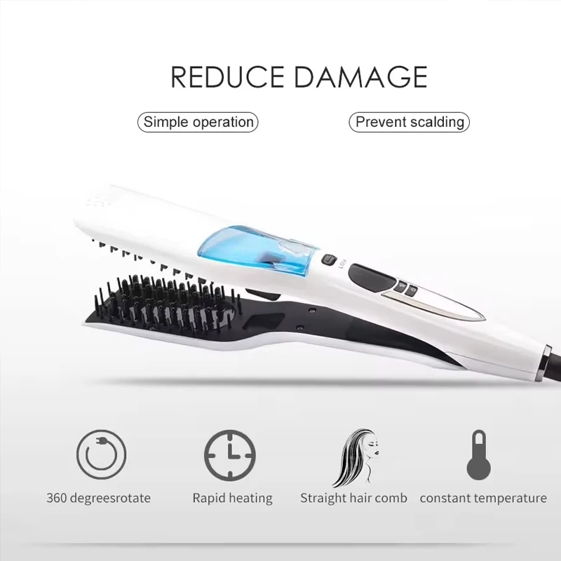 Professional Ceramic Flat Iron Portable Hair Straightener LCD Display PTC Heating Temperature Adjustment Steam