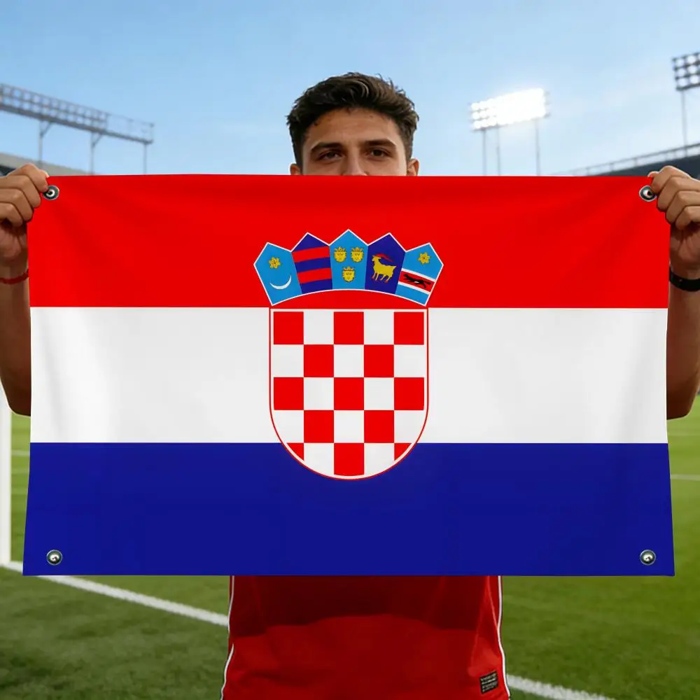Croatia Flags Horizontal High Density Knitted Fabric European Simple For Durable Outdoor Indoor Use