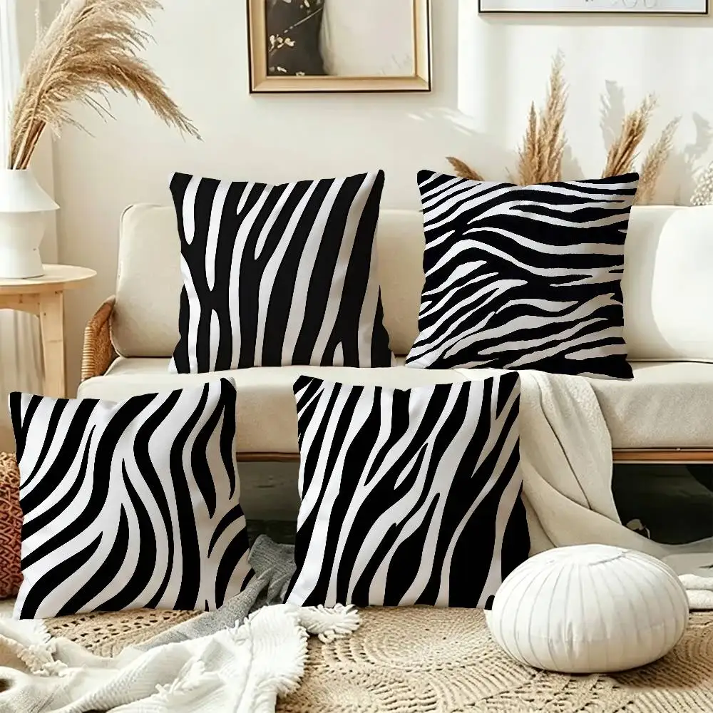 Black White Print Zebra Cushion Cover Car Throw Pillow Case For Sofa Car Christmas Gift 40x40cm 45x45cm