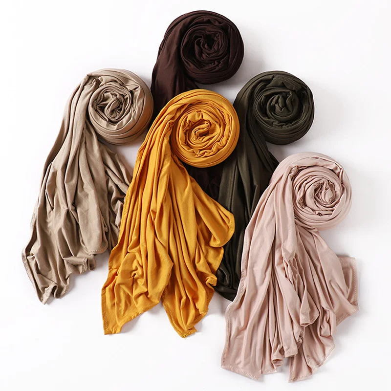 Ramadan Jersey Hijab Scarf For Muslim Women Shawl Stretchy Easy Hijabs Cotton Hijab Scarves Headscarf African Woman Turban