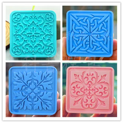 

PRZY Square Carved Pattern Scented Silicone Soap 2D Candle Molds Soap Candle Mold Clay Resin Moulds