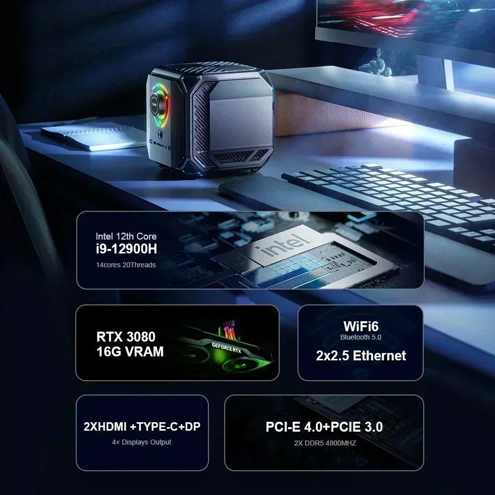 Chatreey Tank Gamingデスクトップコンピューター、ミニPC、nvidia 3080、16g、intel Core i9、12900h、i7 12700h、pcie 4.0、wifi 6、bt5.0