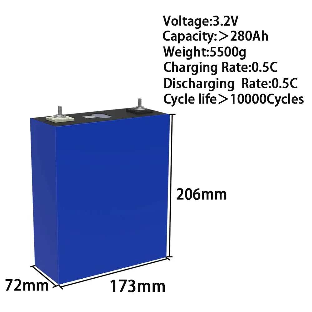 Brand new 16PCS 3.2V 280Ah LiFePO4 Battery Deep Cycle 100% Full Capacity for DIY 12V 24V 48V Home energy solar system