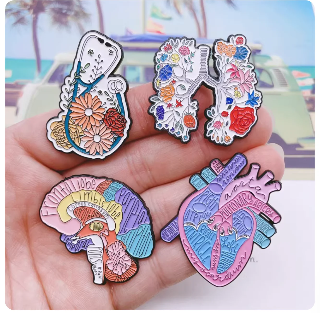 Creative medicine body organ brooch brain heart flower lung stethoscope badge pin jewelry accessories