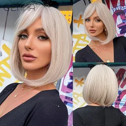 GEMMA Short Straight White Blonde Bob Wigs with Bangs Pixie Cut Synthetic Wig for Women Heat Resistant Fiber Cosplay Lolita Hair