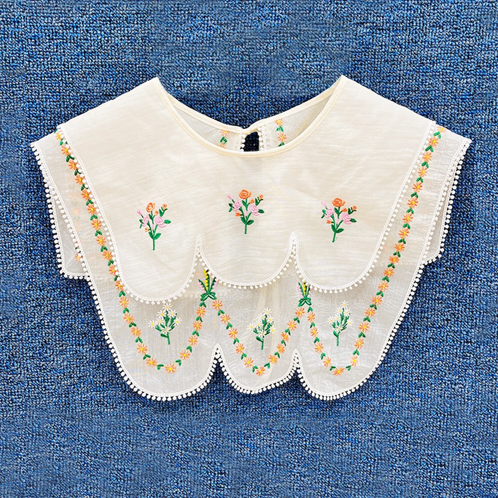 Double Sided Use Flower Embroidery Fake Collar Women\'s Sweater False Collar Doll Collar Ladies Shirt Sailor\'s Collar 3 Styles