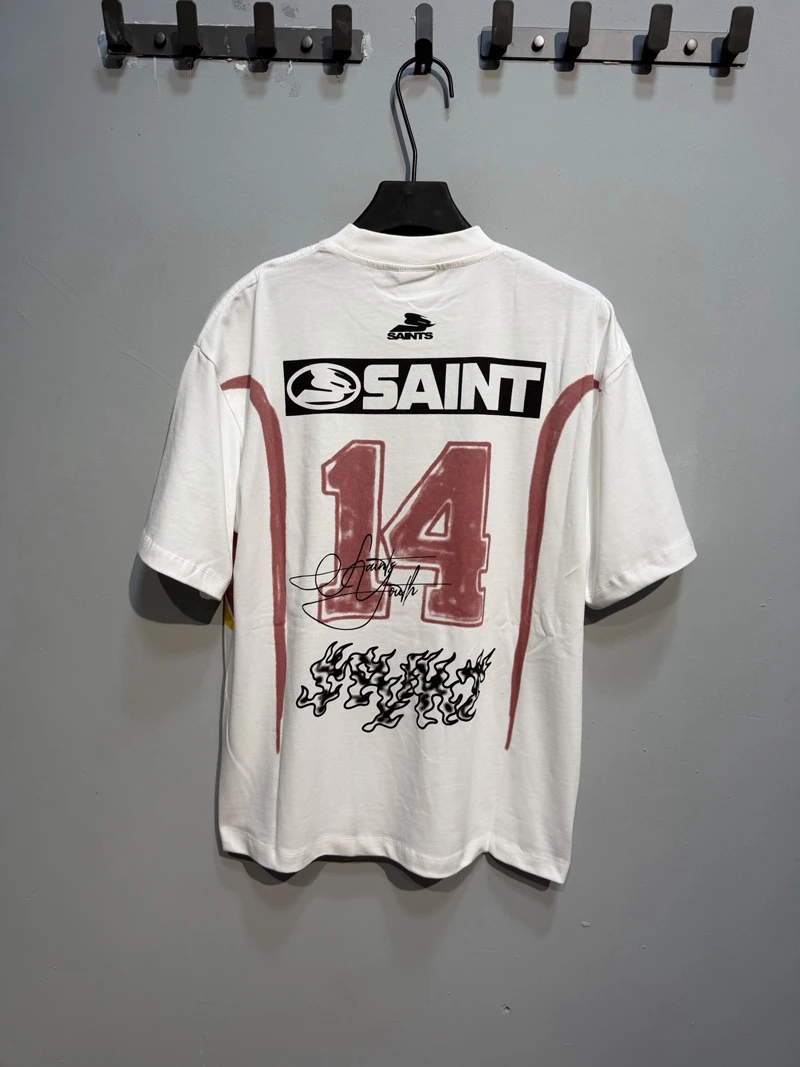 Yellow Saint Tshirts Cotton Flame No. 14 Hotfix Rhinestone Prayer Woman Round Neck Short Sleeve Summer Street Men Sports Tops