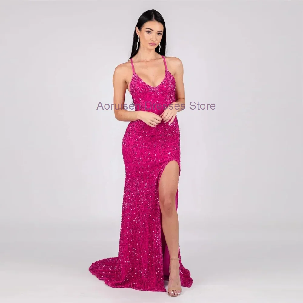 

Sparkly Long Lace Up Sequin Prom Dress luxury Floor Length Velvet Sleeveless Formal Evening Outdoor Party Wedding Guest Gowns