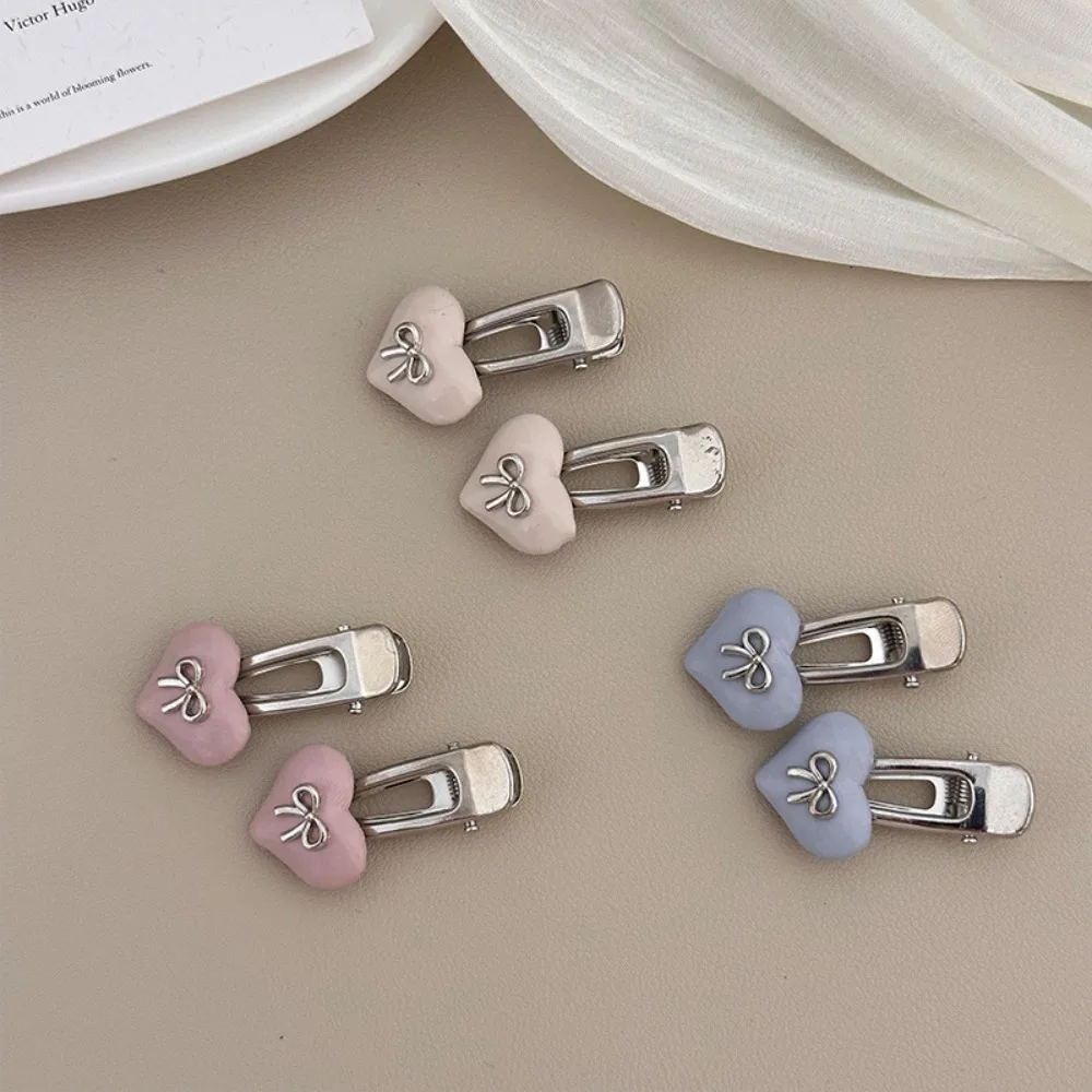 

2pcs Kawali Sweet Love Heart Hair Clip Candy Color Alloy Love Bow Hair Clip Korean Style Side Clip Duckbill Clip Ladies