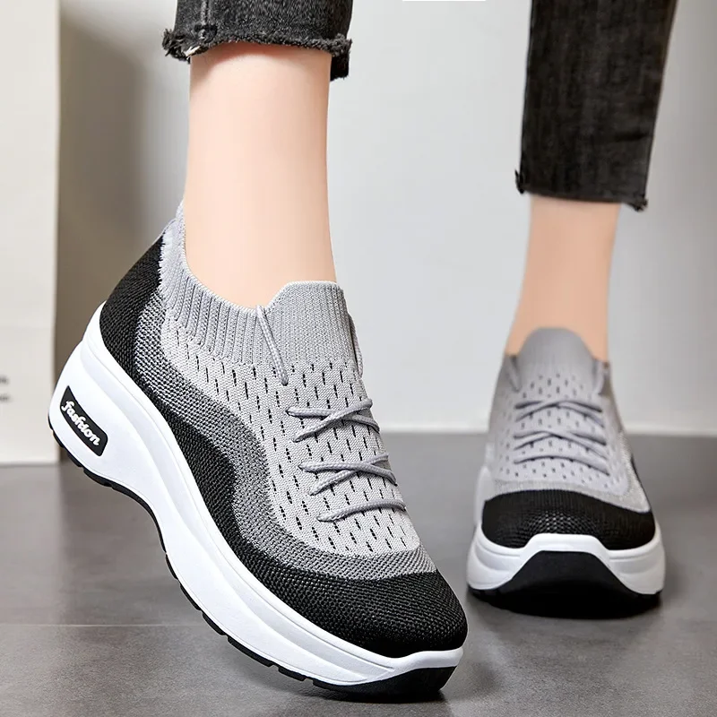 Fashion Women\'s Shoes 2024 Spring New Thick Sole Mesh Breathable Inner Increase Colored Comfortable Soft Casual Shoes