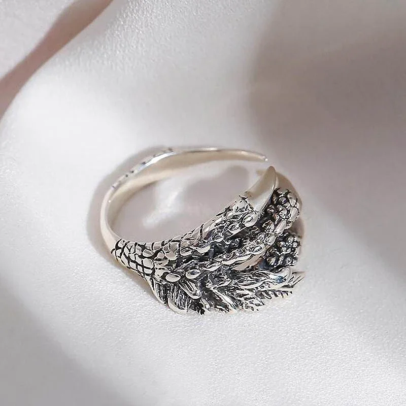 AngLang-Bagues griffe de dragon en argent regardé 925 pour hommes et femmes, style punk, bague ouverte antique, bijoux fins, accessoires pour hommes, YRI077