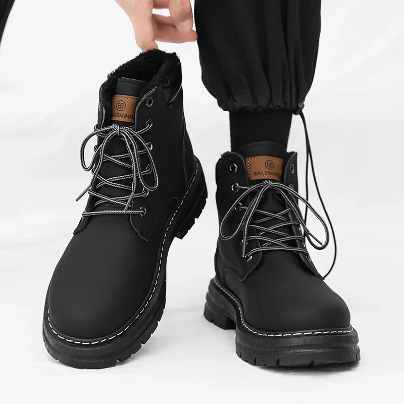 Men's Winter High Top Casual Snow Boots with Plush Insulation, Lightweight Work Boots, Comfortable Workwear, and Casual Boots