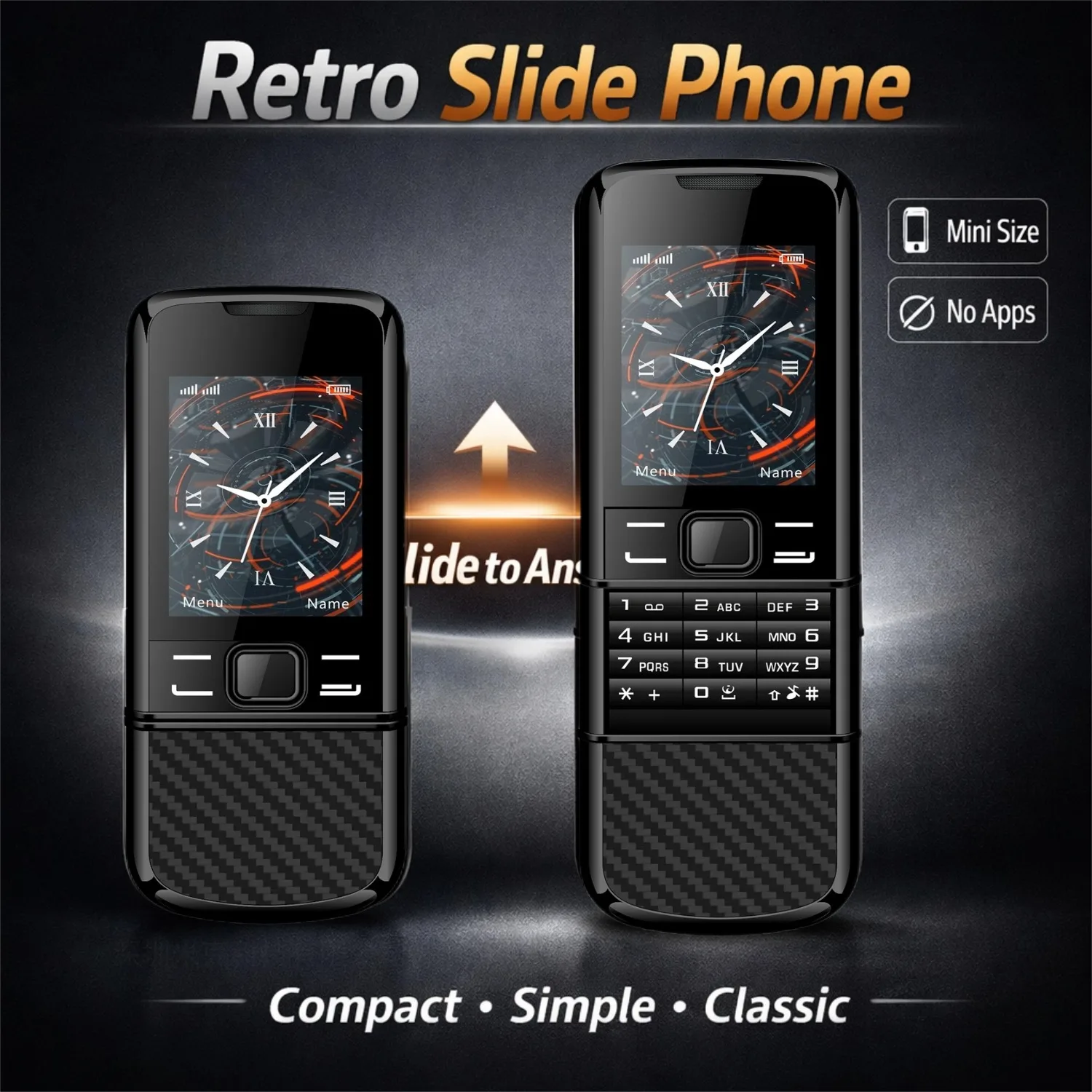 2G Mini Slide Phone Big Button Compact Mobile Phone Retro Small Cellphone Simple Feature Phone for Kids Elderly Backup Phone