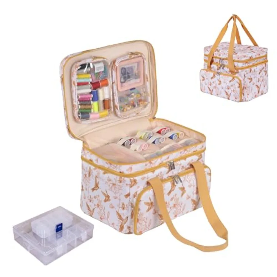 

Двухслойный органайзер для швейных принадлежностей - в комплекте 2 прозрачных пластиковых коробки/2 съемных мешочка, сумка сверхбольшой вместимости для ниток и игл