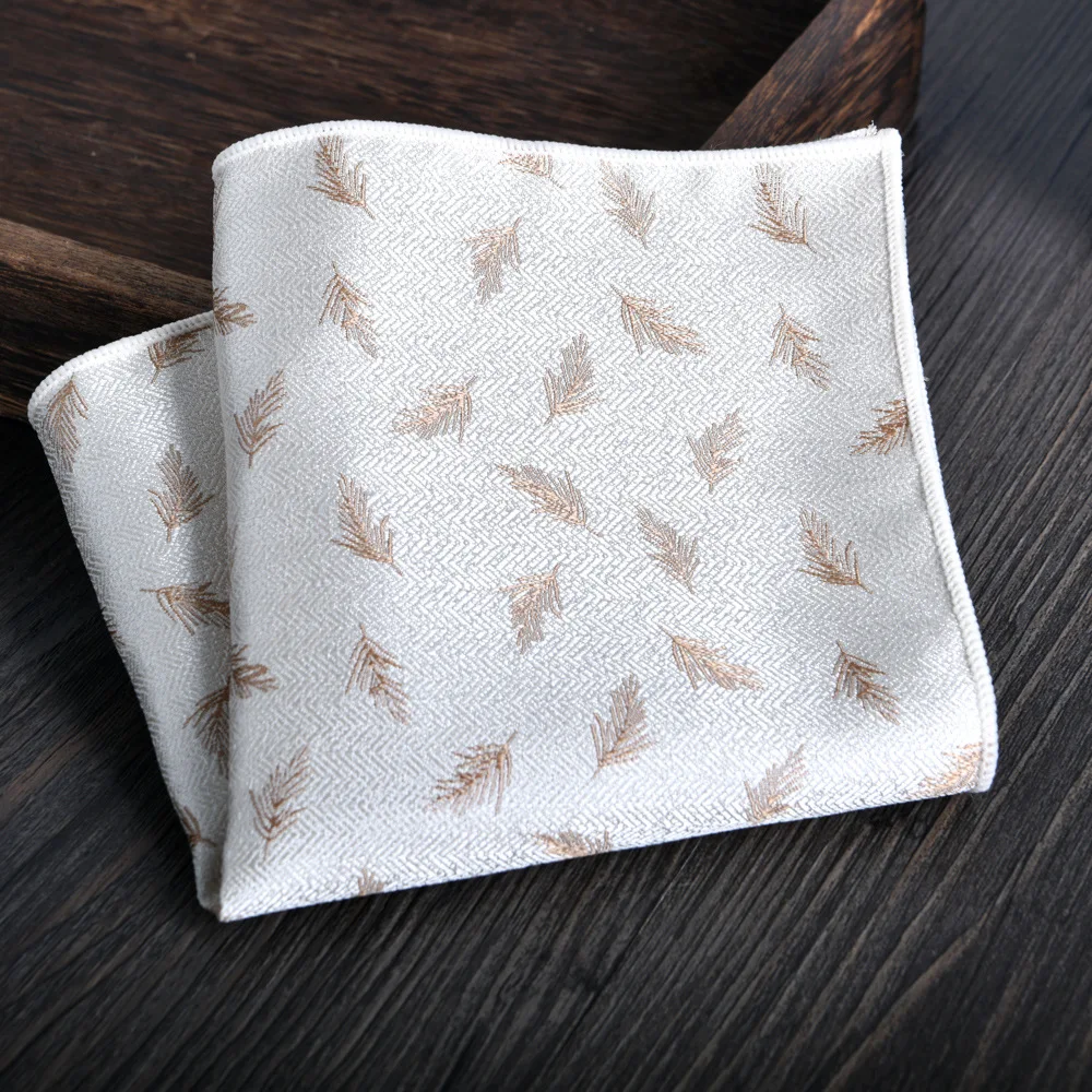 24 سنتيمتر الخريف الشتاء موضة يترك مطبوعة جيب مربع للرجال البوليستر البني مخطط منديل الزفاف العريس دعوى المنديل