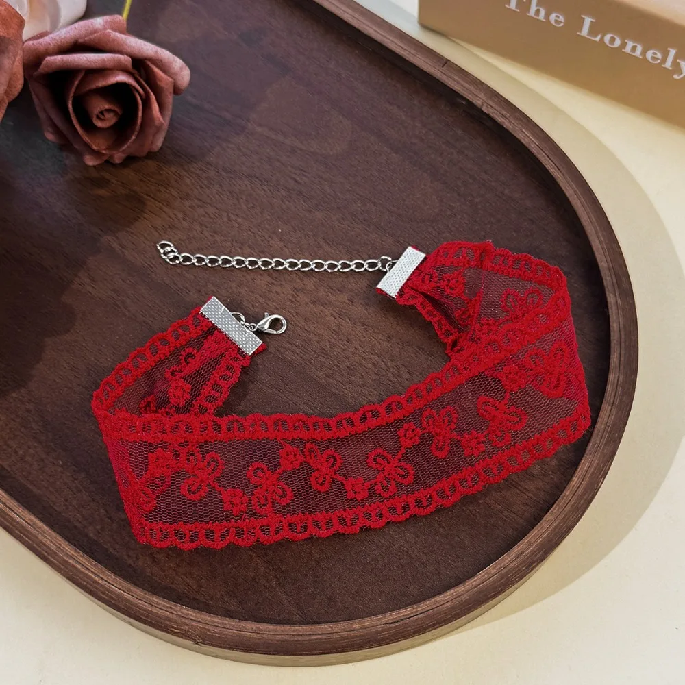 Forest Fairy Lace Embroidered Choker for Women Lolita Mesh Ruffled Collar Necklace Elegant Cute Sweet Short Necklace for Girls