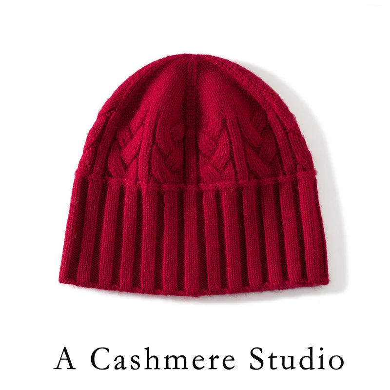 100% hochwertige Kaschmirmütze für Damen, weiche, warme Wintermütze, gestrickte, lässige Outdoor-Mütze in Unifarbe mit geripptem Twist-Muster. – Detail 15